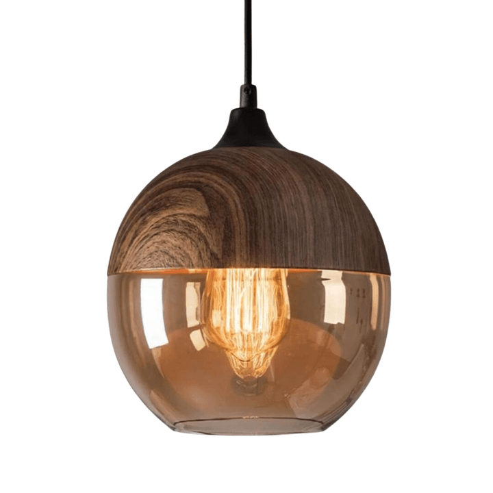 Scandinavian glass pendant light hanging against a white background