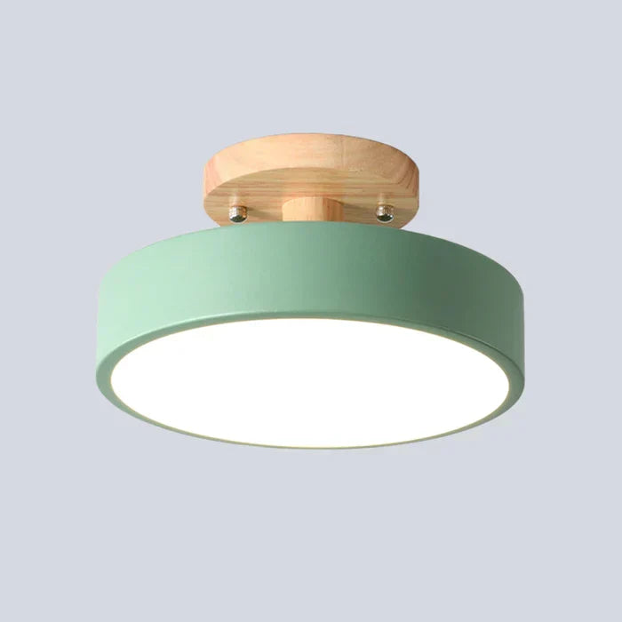 Scandinavian LED ceiling lamp showcased in soft green color option