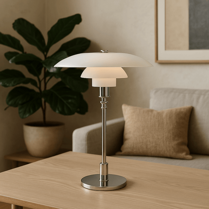 Minimalist Scandinavian dimmable LED table lamp casting warm ambient lighting