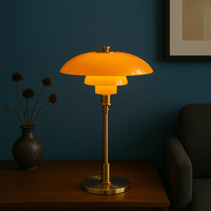 Modern glass table lamp with adjustable brightness for bedside reading