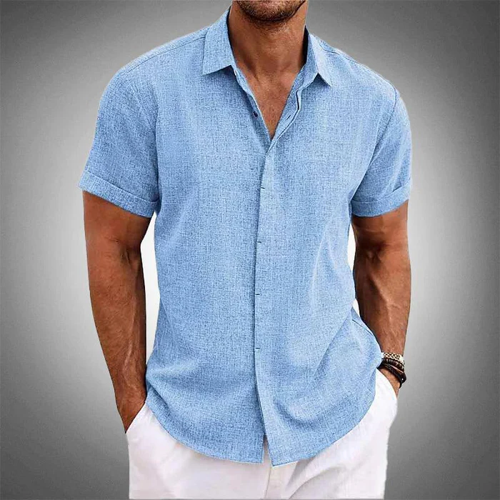 Close up of fabric detail on men's casual summer shirt