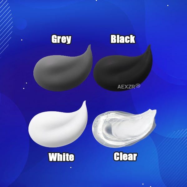 Color options for silicone sealant including grey, black, white, and clear