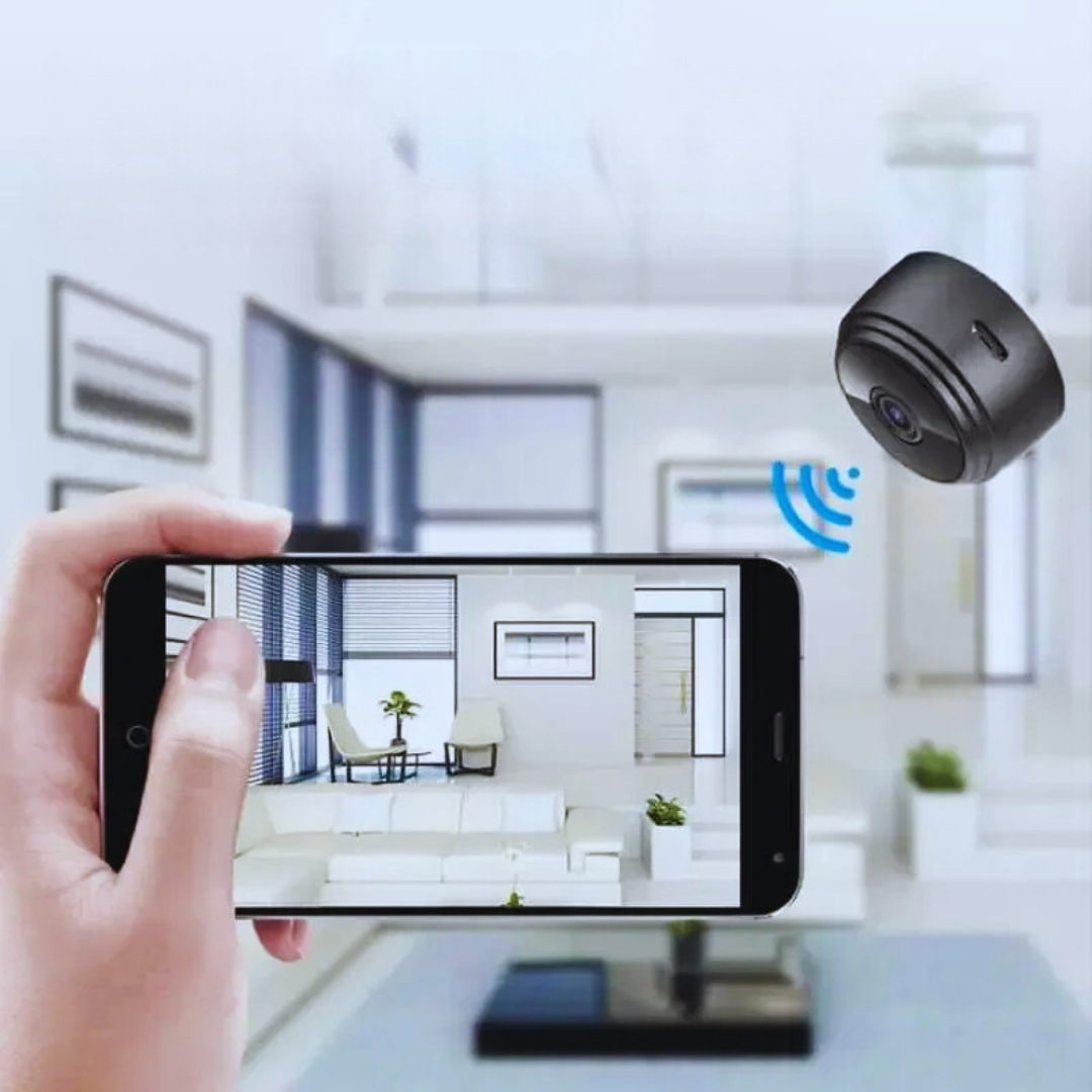 Home security camera side profile highlighting slot and reset button