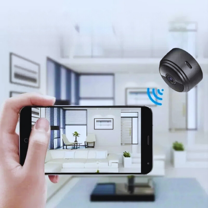 Home security camera side profile highlighting slot and reset button