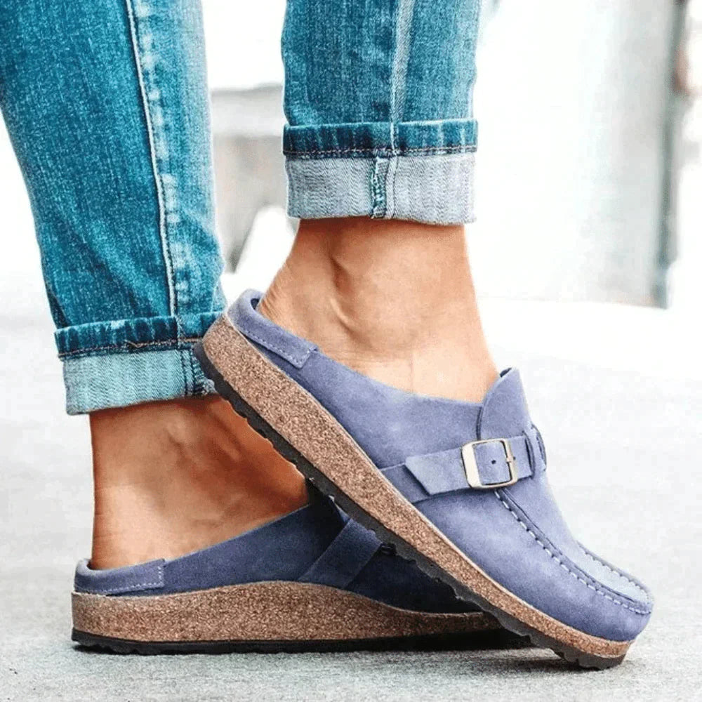 Side view of women casual slip-on flat shoes loafers