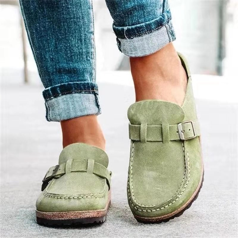 Comfortable footwear women loafers with metallic buckle detail
