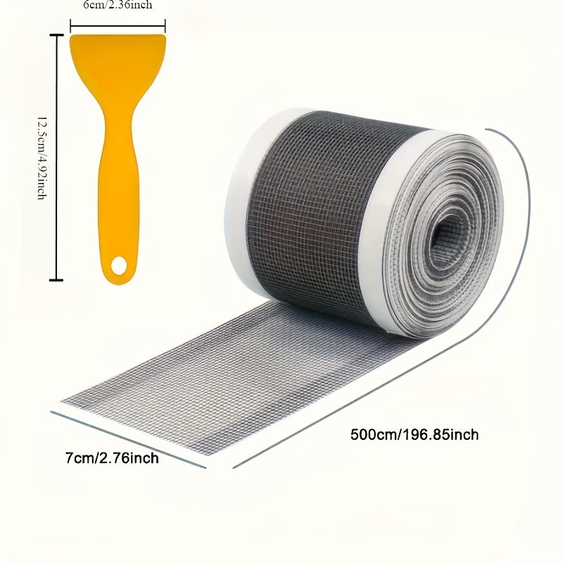 Self-adhesive drain protection grid roll with yellow application spatula and dimensions