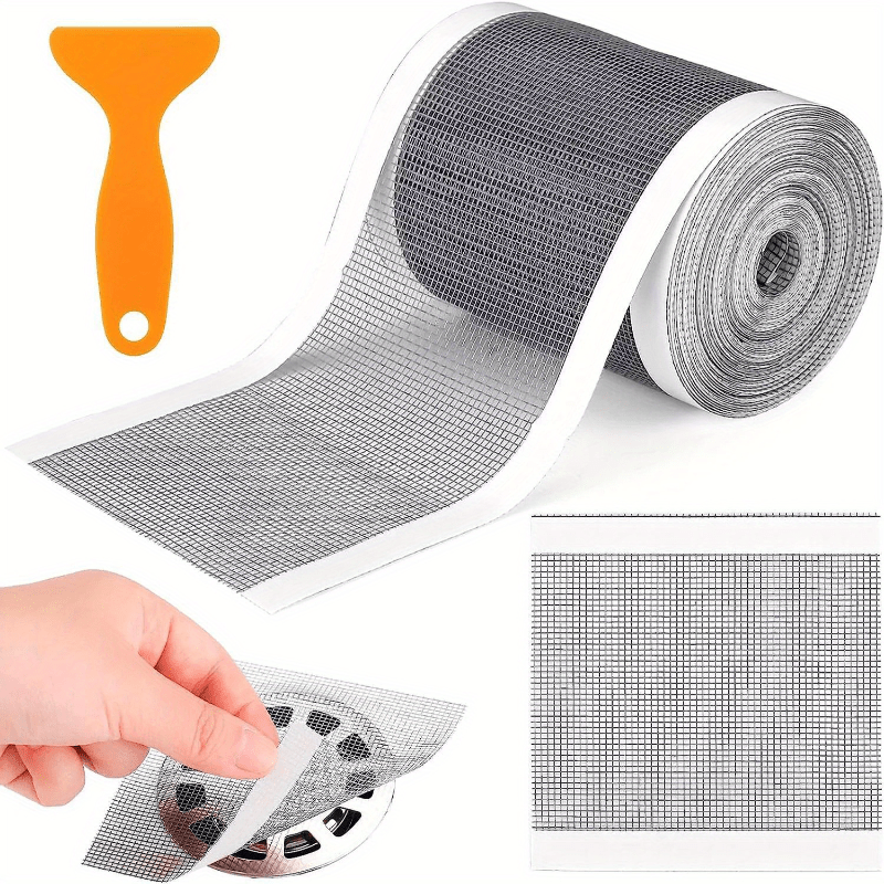 Roll of self-adhesive drain protection grid mesh cover for hair catcher and sink strainer