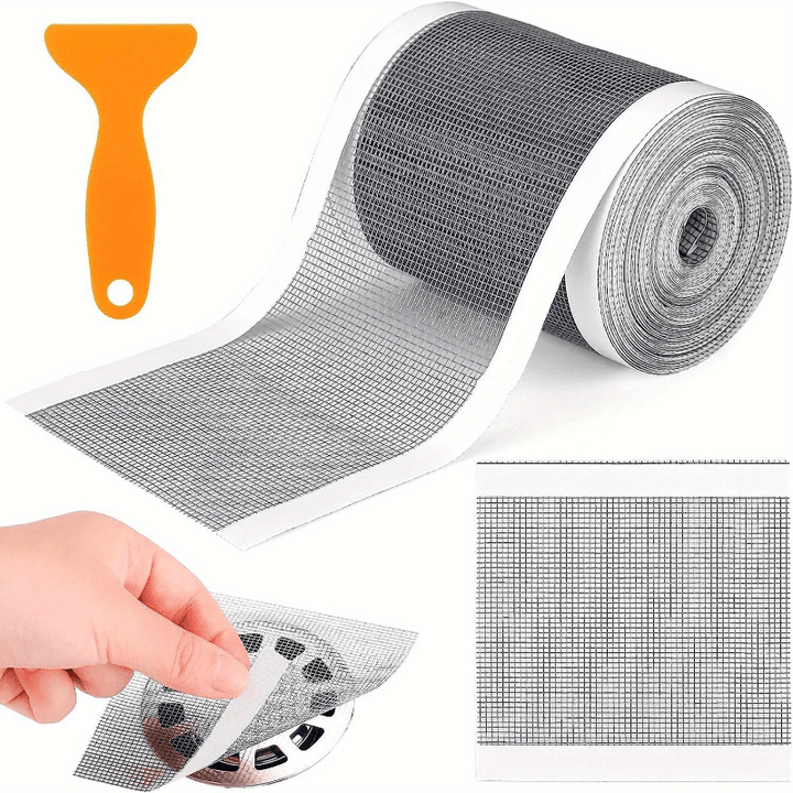 Roll of self-adhesive drain protection grid mesh cover for hair catcher and sink strainer