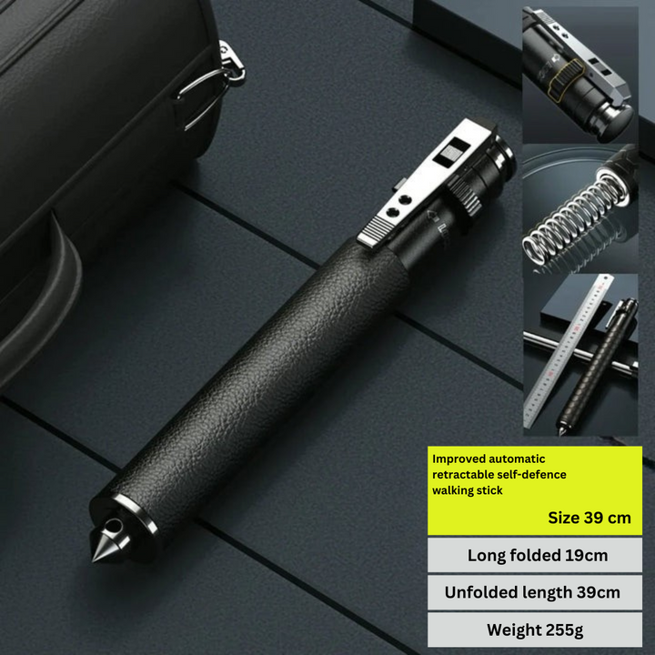 Unisex retractable self-defense walking stick extended for hiking and outdoor safety