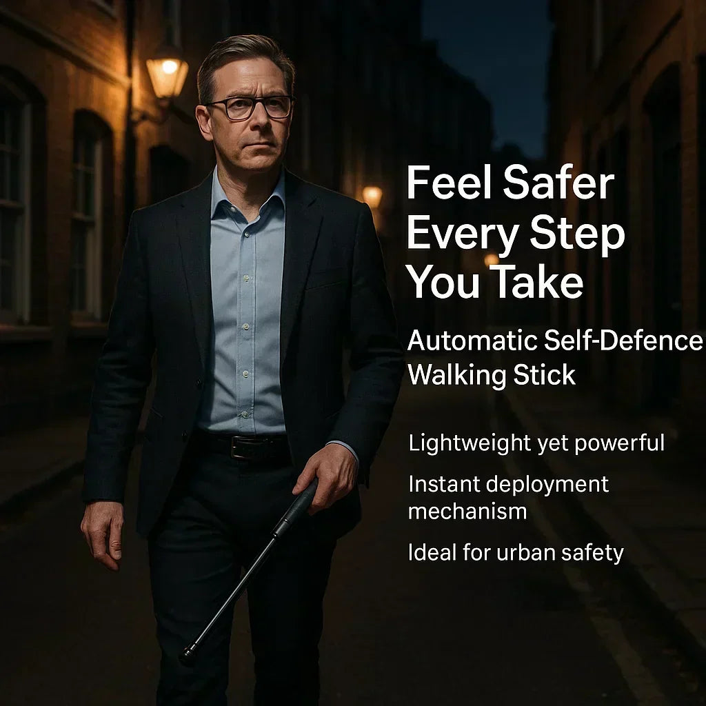 Telescopic baton self-defense security tool shown in a compact closed position