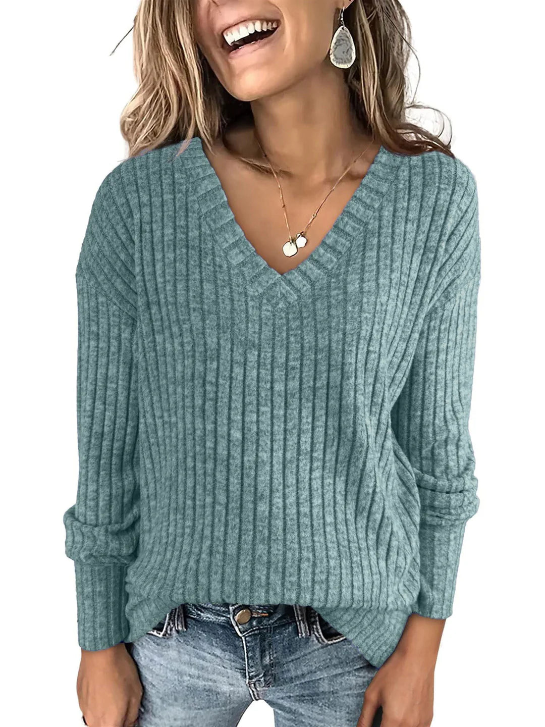 Anna | Women’s V Neck Ribbed Oversized Sweater