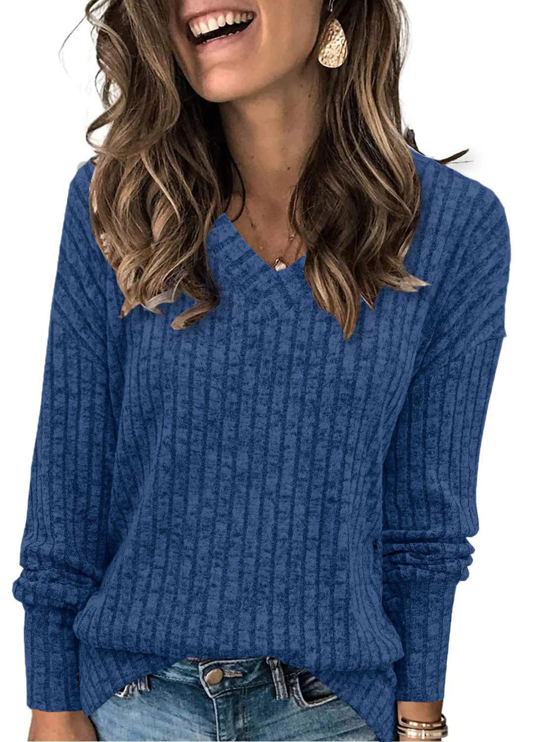 Anna | Women’s V Neck Ribbed Oversized Sweater