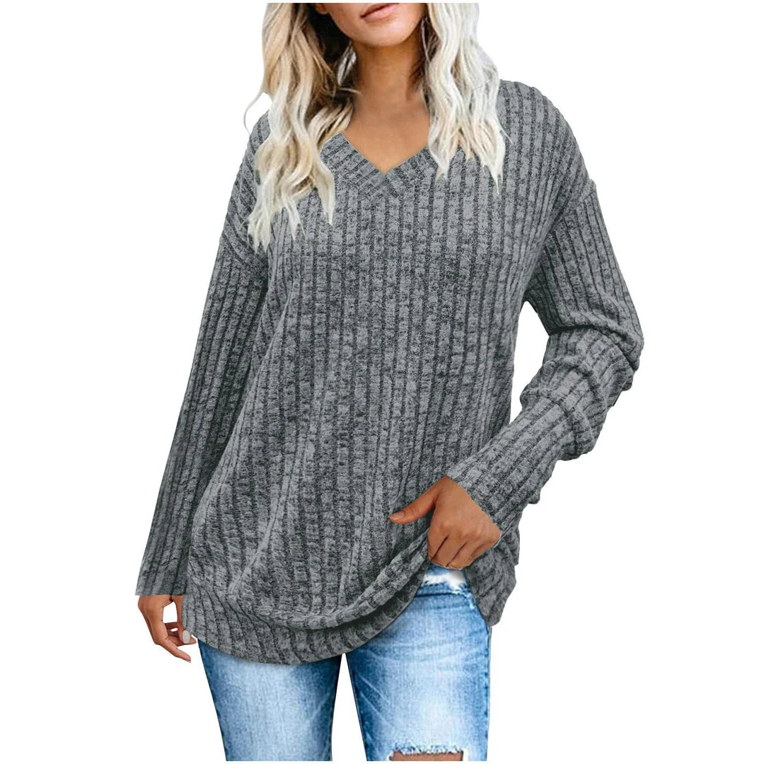 Anna | Women’s V Neck Ribbed Oversized Sweater
