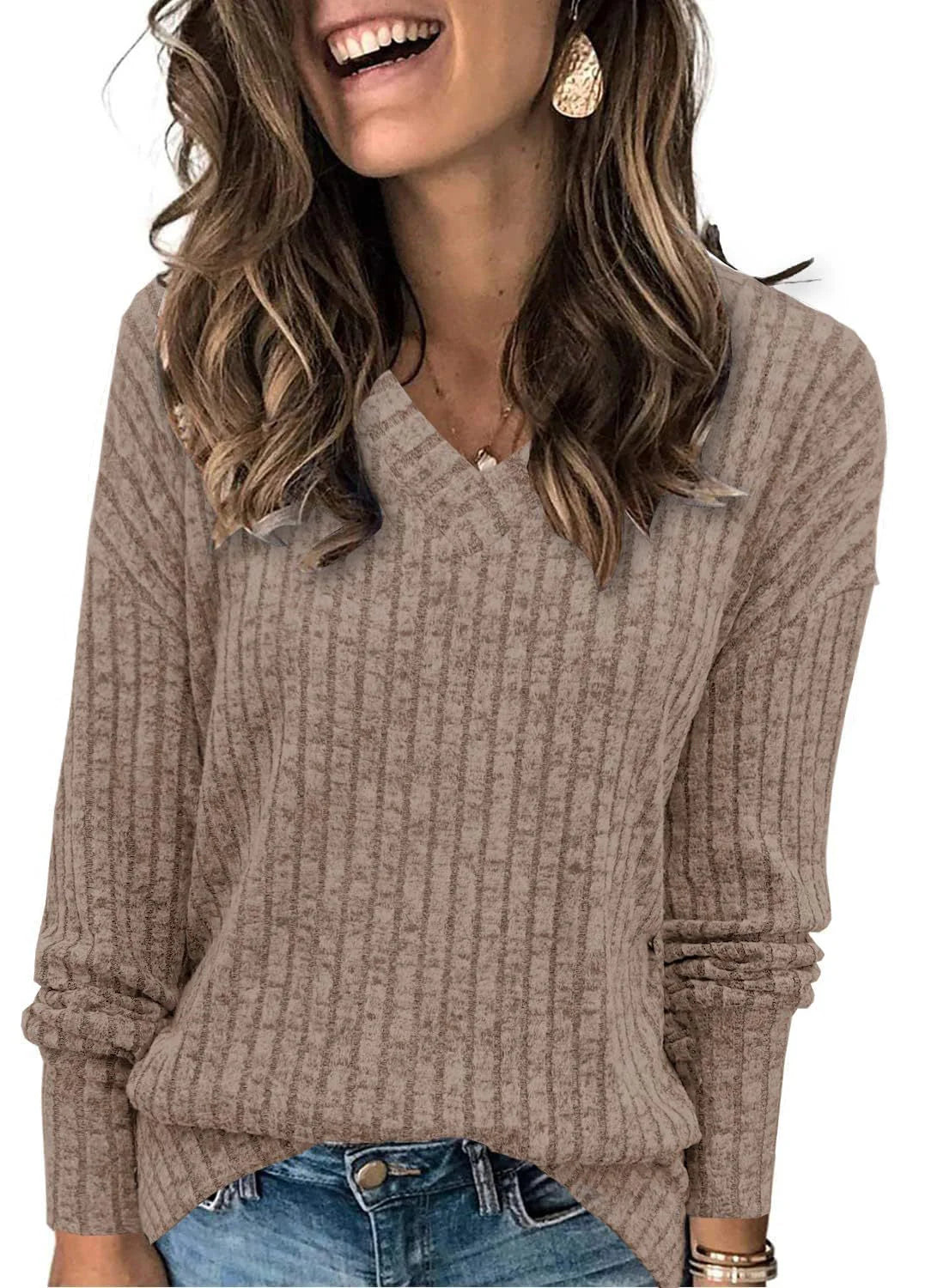 Anna | Women’s V Neck Ribbed Oversized Sweater