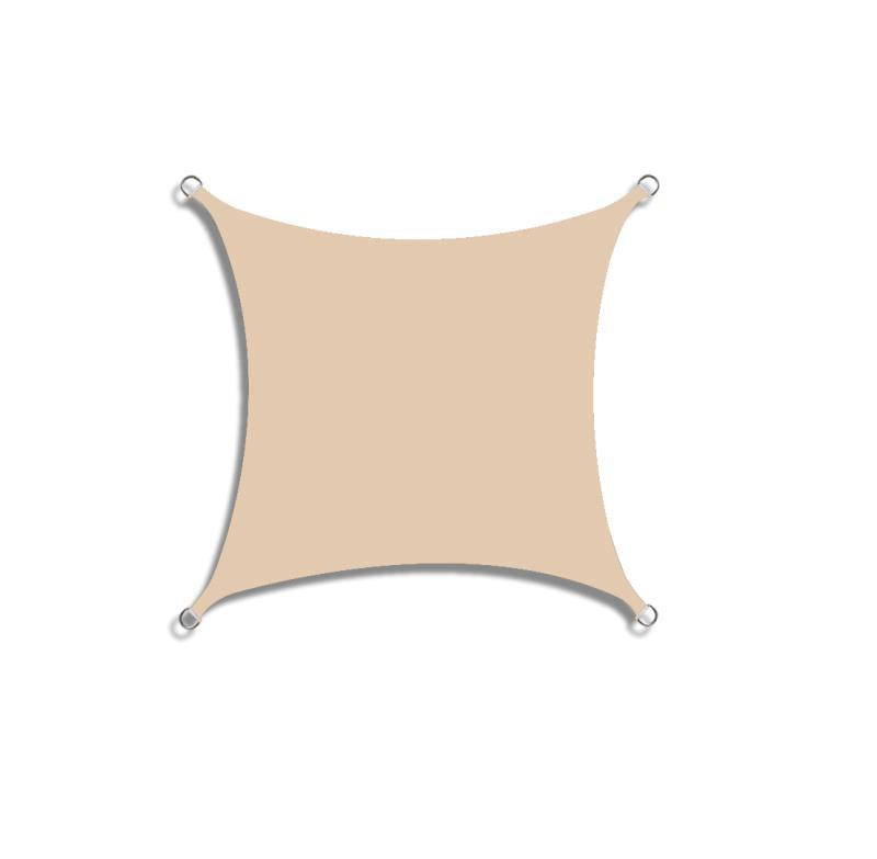 Beige sun shade sail showing curved edges and mounting hardware