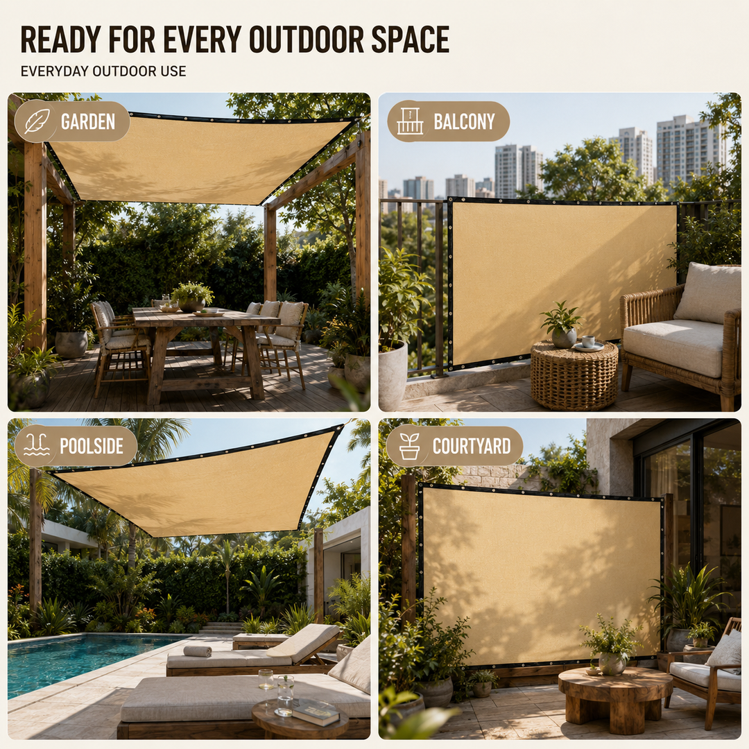 Heavy duty pergola cover providing cool shade in a modern backyard