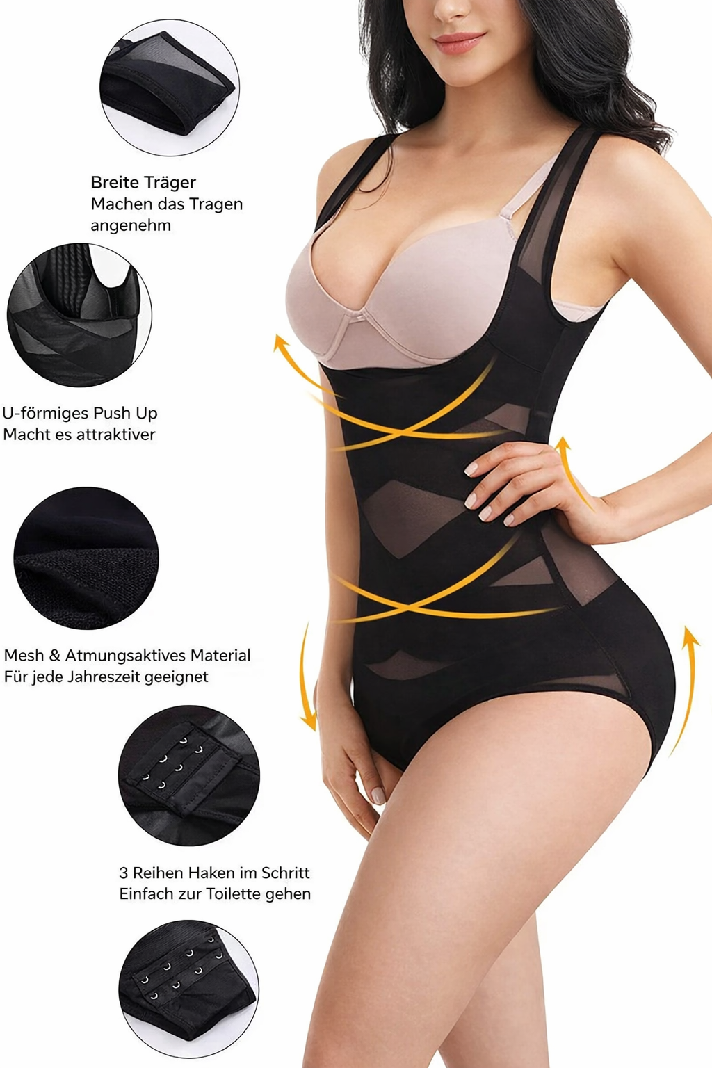 Womens seamless tummy control shapewear bodysuit back view for slimming support