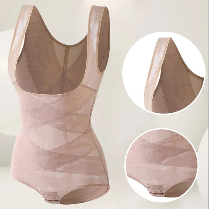 Flat lay of womens slimming body shaper undergarment with seamless design