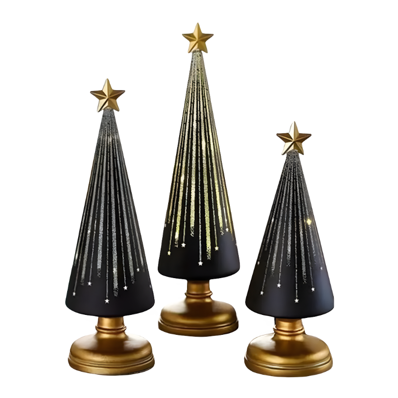 Black gradient LED Christmas tree light with gold star topper on a white background