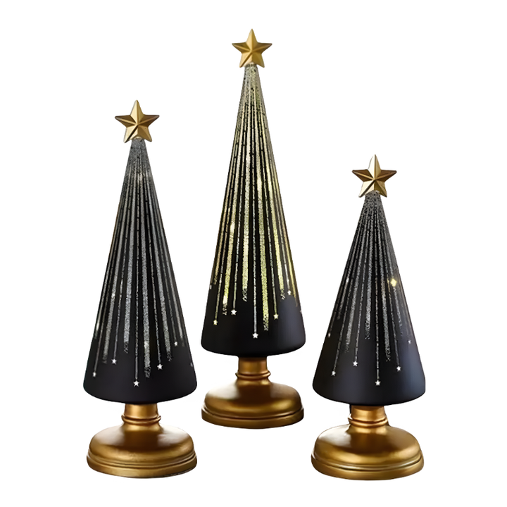 Black gradient LED Christmas tree light with gold star topper on a white background