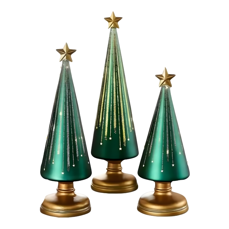 Green gradient LED Christmas tree light with gold star topper on a white background