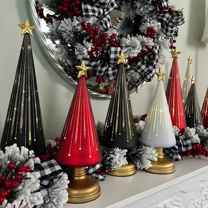 Close-up of winter lighting gradient glow on a tabletop Christmas tree lamp