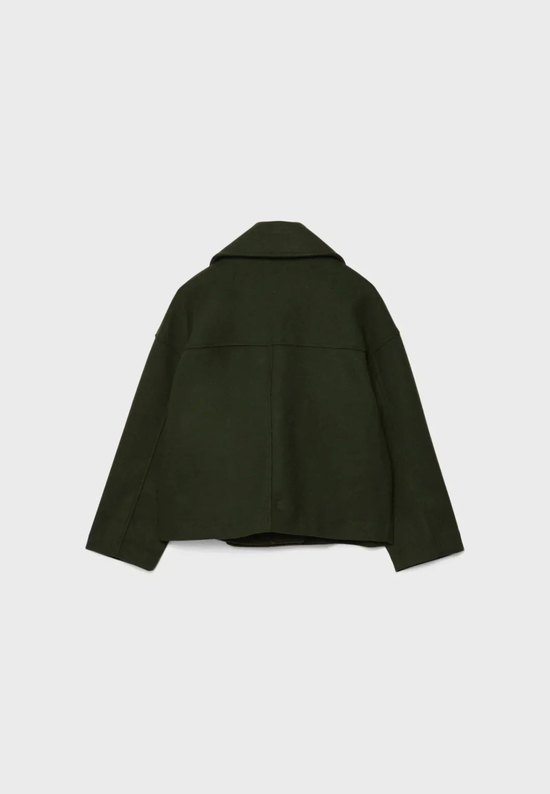 Cropped silhouette on a sophisticated double breasted outerwear essential