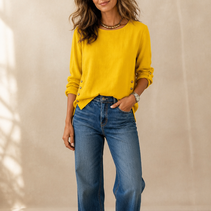 Casual round neck blouse with stylish side button details