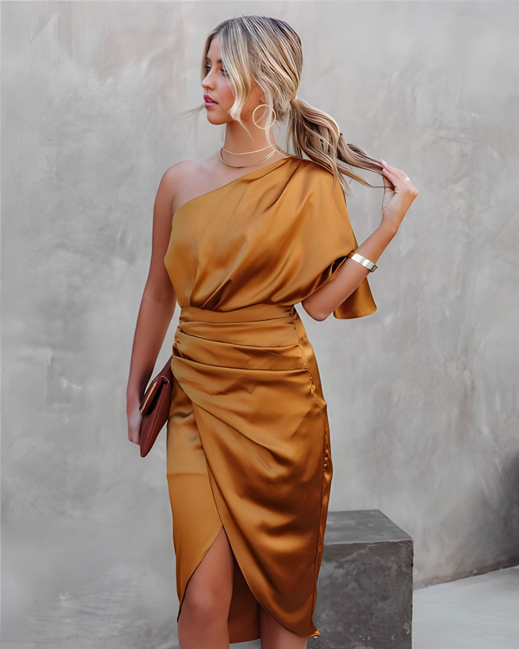 Close-up of hemline on womens elegant Amara evening dress