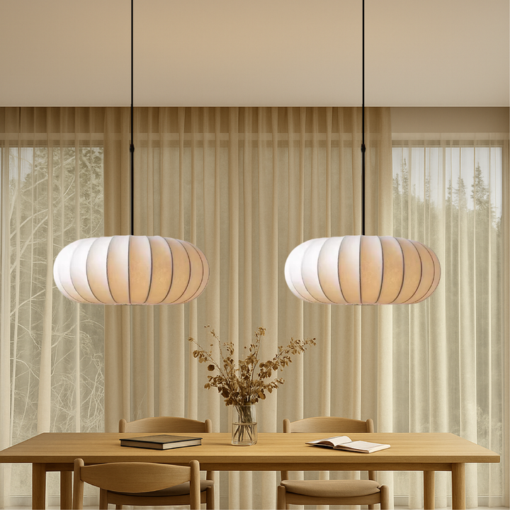 Close-up of silk lighting fixture texture on hanging lamp for modern home decor