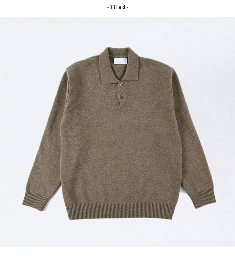 Mens casual fall fashion polo sweater featuring front button placket