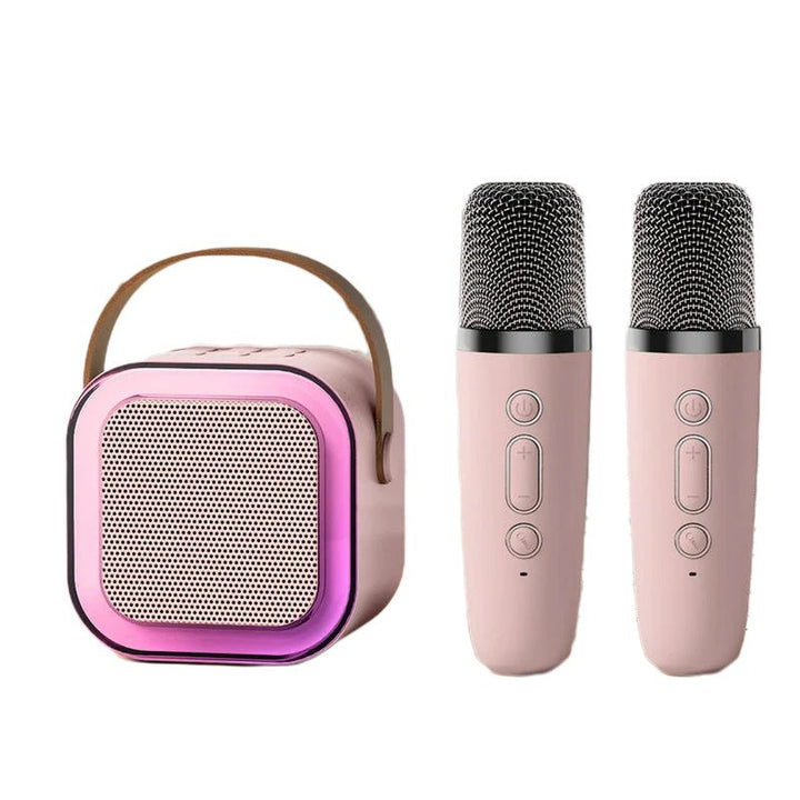 Compact wireless kids karaoke machine demonstrating colorful light modes