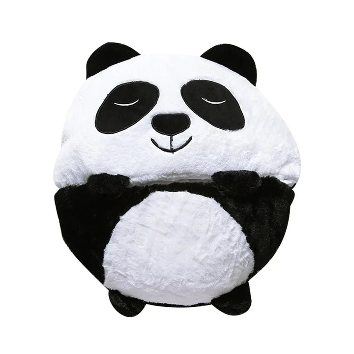 Fluffy animal nap mat and cozy kids sleeping bag in use