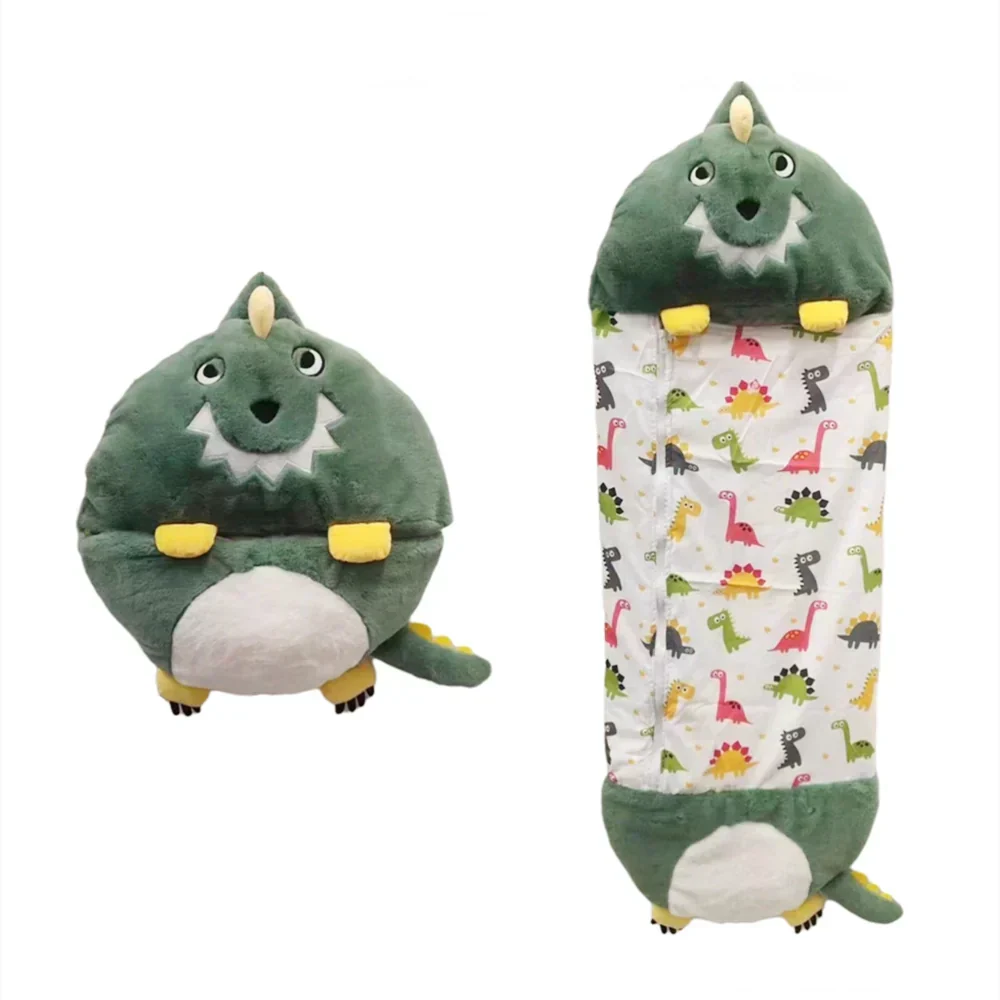 Cozy kids sleeping bag folded into a plush travel pillow