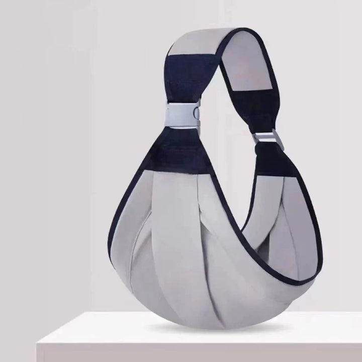 Gray lightweight baby sling carrier featuring soft fabric and secure support