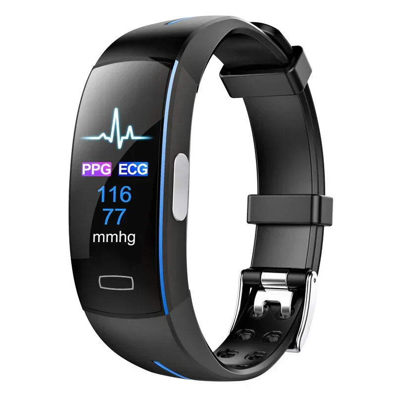 Smart fitness tracker showing blood pressure and heart rate metrics in Black and Blue color