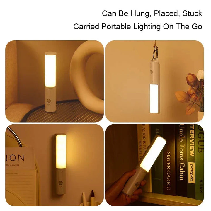 Portable smart LED night light shown in multiple versatile usage scenarios