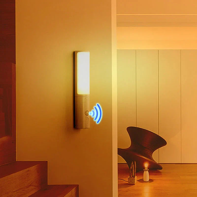 Smart LED Night Light illuminating a hallway automatically with motion sensor