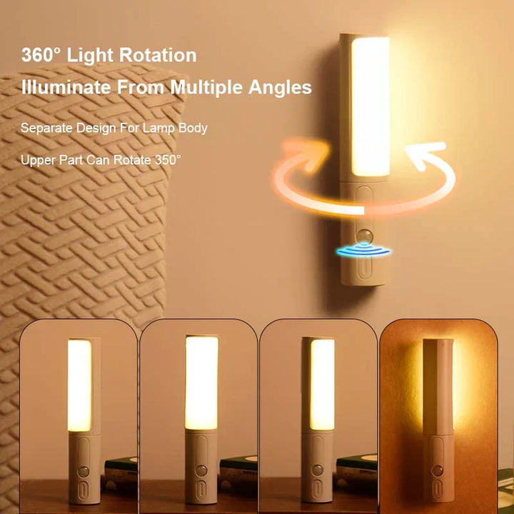 Smart LED night light with motion sensor mounted in a dark hallway