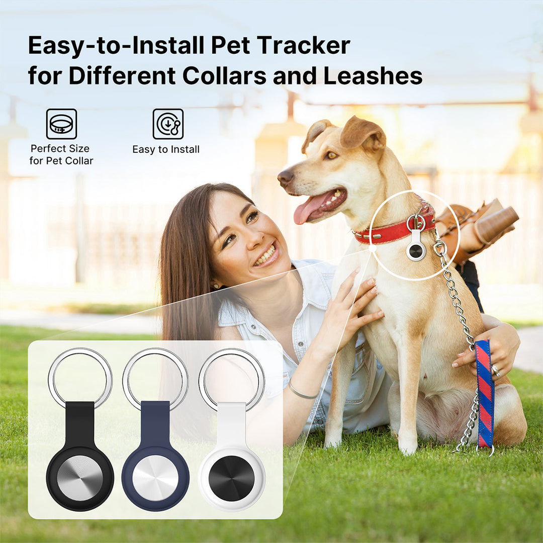 Waterproof smart pet GPS tracker device attached to a secure dog collar for outdoor safety