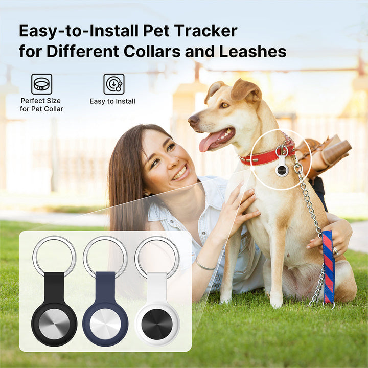 Waterproof smart pet GPS tracker device attached to a secure dog collar for outdoor safety