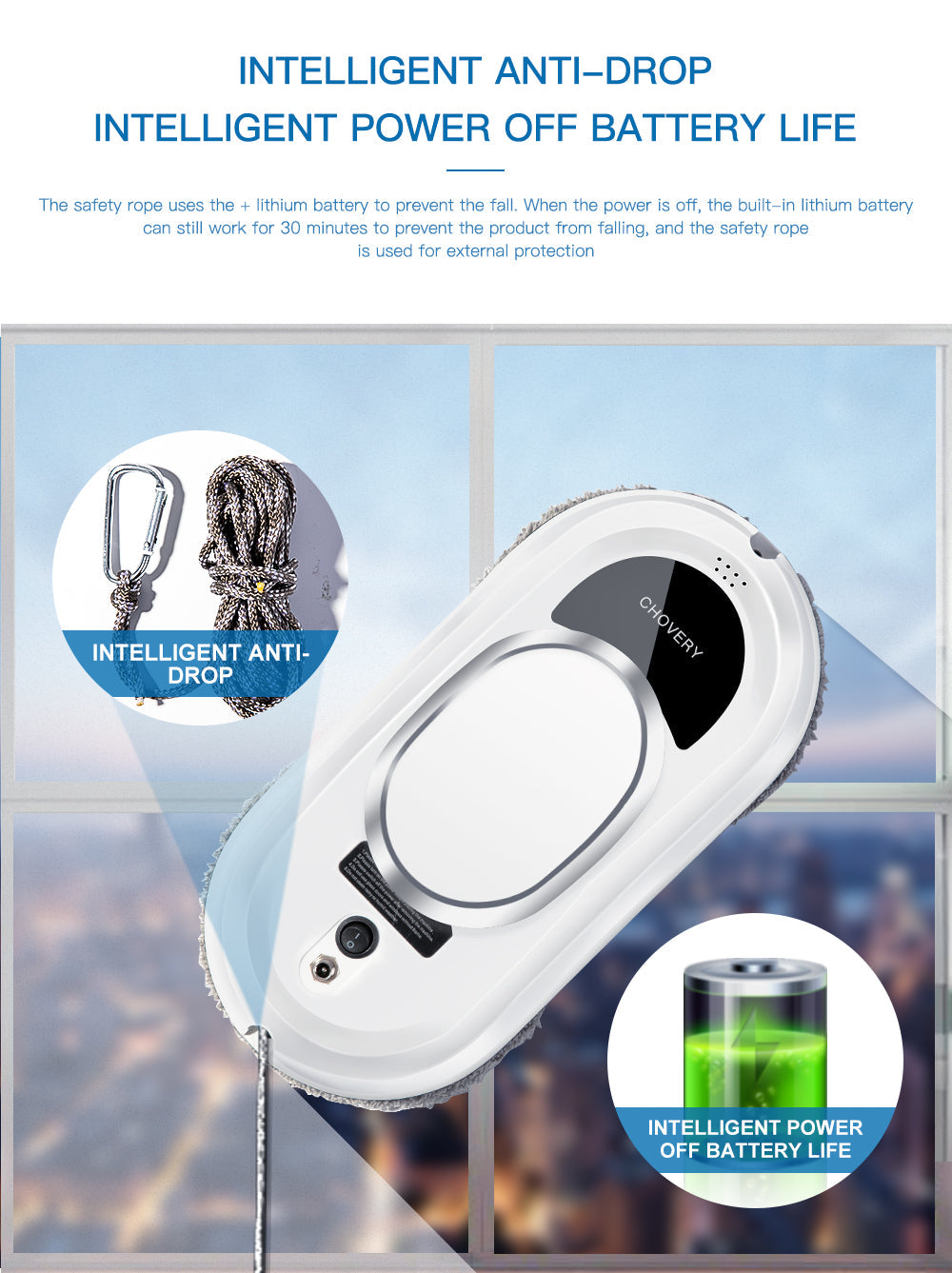 Automatic glass cleaning robot device with suction technology close up