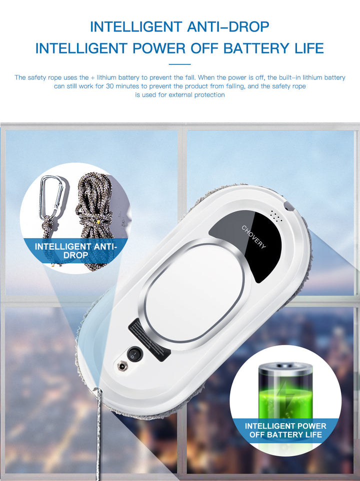 Automatic glass cleaning robot device with suction technology close up