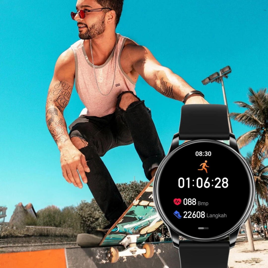 Womens smartwatch featuring fitness tracker and customizable watch face