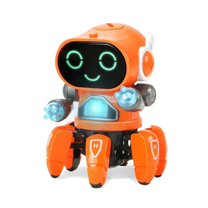 Back view showing battery compartment and speaker on dancing robot toy