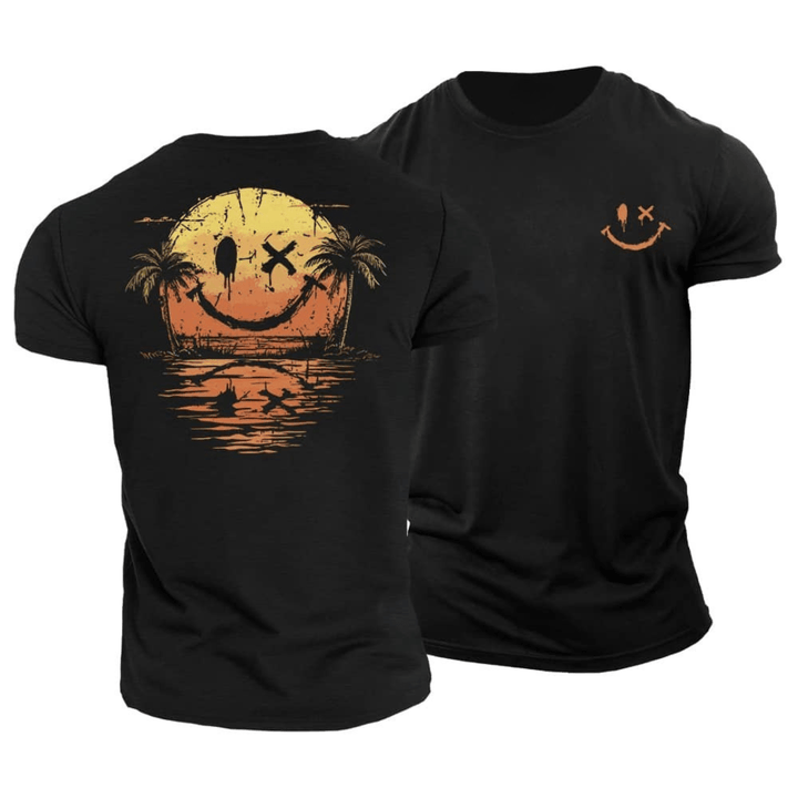 Black variant of the men's summer beach t-shirt displaying front and back views
