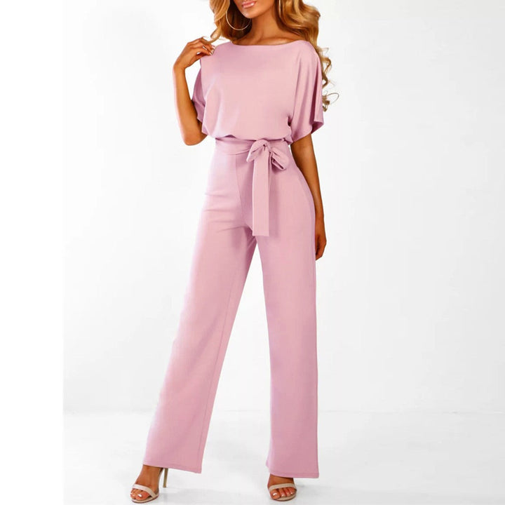 Chic cocktail attire: women's sleeveless wide-leg jumpsuit with belt