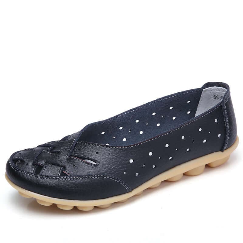 Black women's comfortable walking shoe with soft cushioned bottom