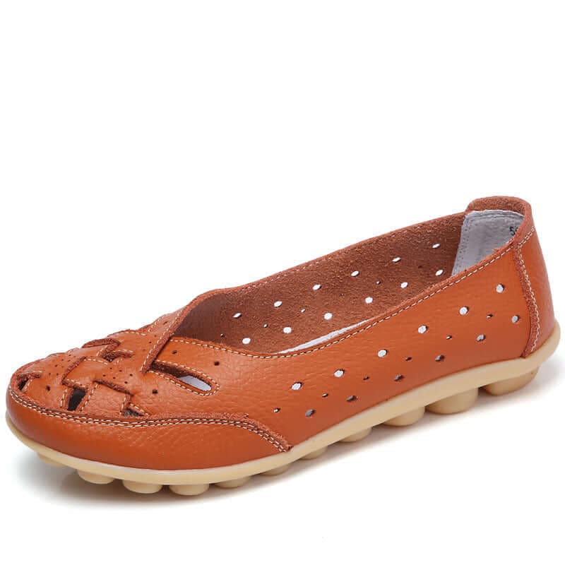 Close-up of flexible and breathable material on casual flat shoes
